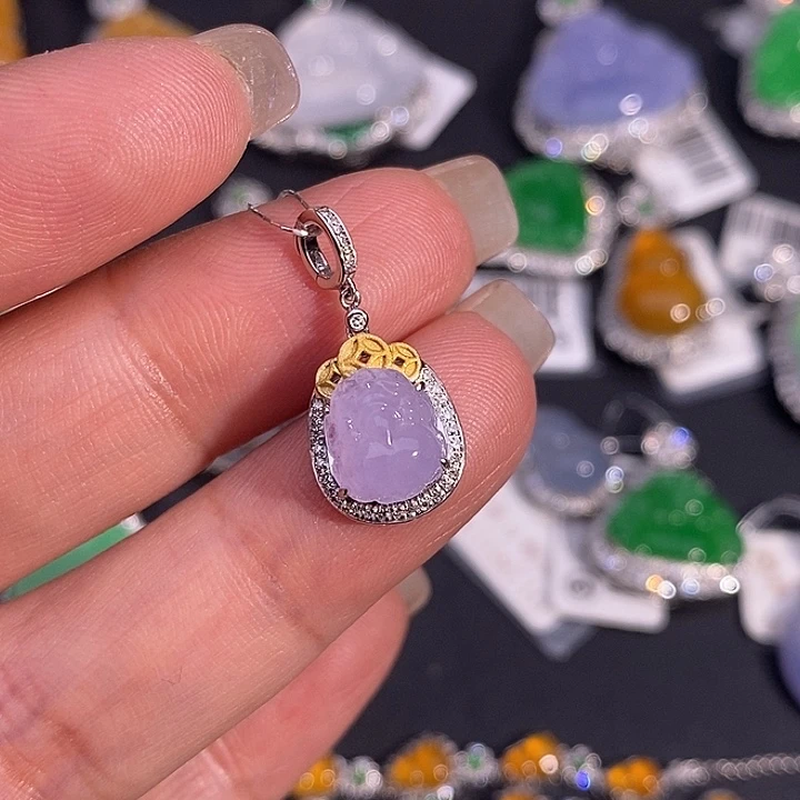 翡翠吊坠(不含链)18K金镶嵌