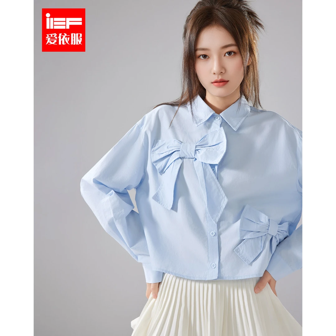 IEF/爱依服2025秋季新款韩系甜美减龄学院风蝴蝶结设计感衬衫上衣