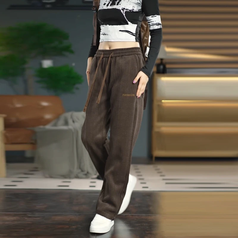 秋冬新款博奥绒休闲裤男潮流百搭美式男抽绳宽松裤子舒适显瘦加绒