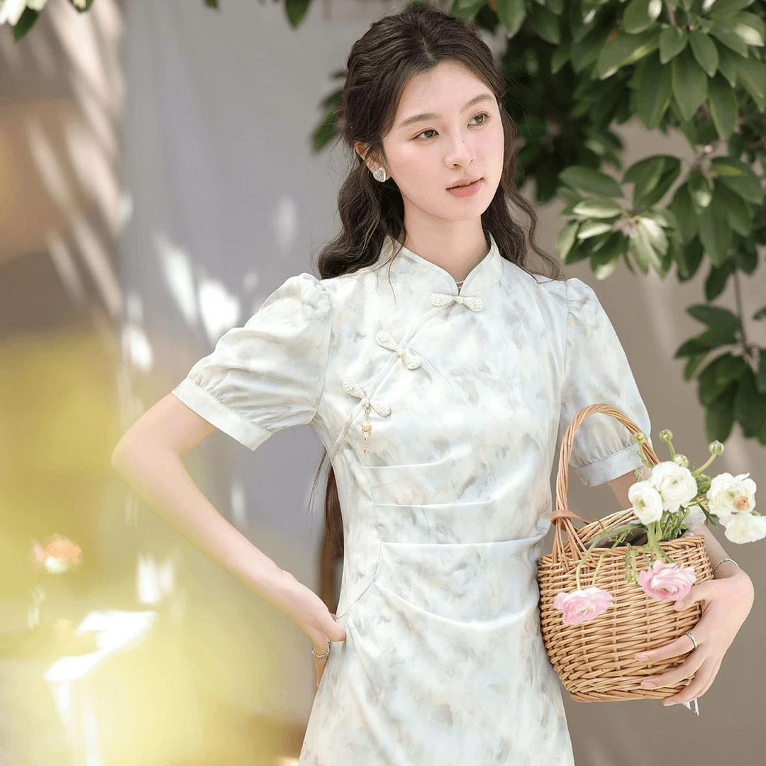 2025年新中式改良复古气质时尚潮流旗袍连衣裙女薄荷绿