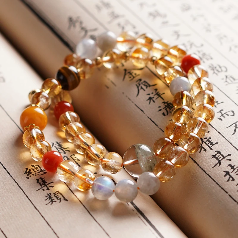 L【与君酌星辰】水晶黄塔晶18K金南红玛瑙长石轻奢手串多样性发一