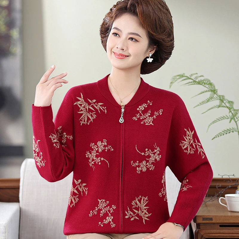 俞兆林中老年人春装女奶奶2025春秋款毛衣外套大尺码60岁妈妈上衣