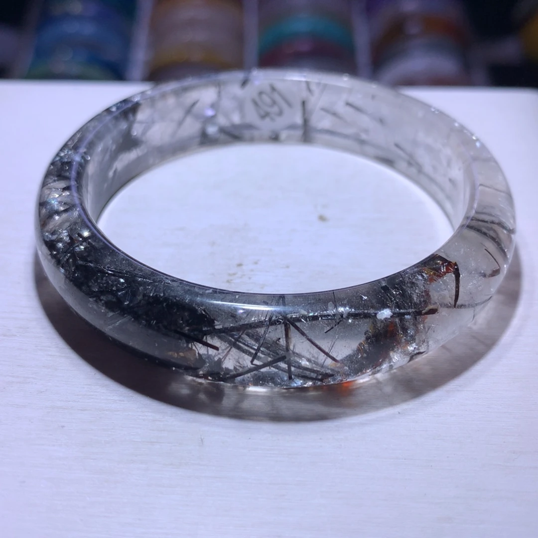 银S925镶嵌水晶手镯黑发晶57.8圈491