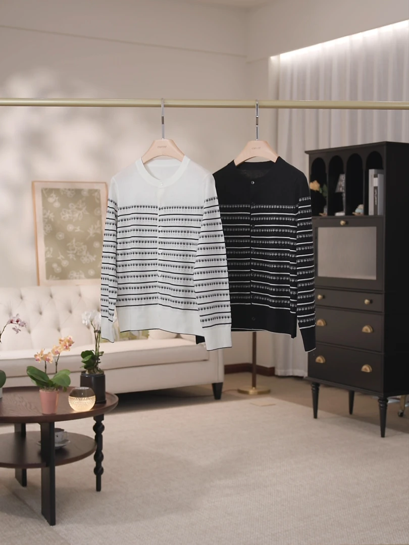 【暖心价】“ 花萝浅秋 ”抗起球薄款镂空提花针织羊毛开衫