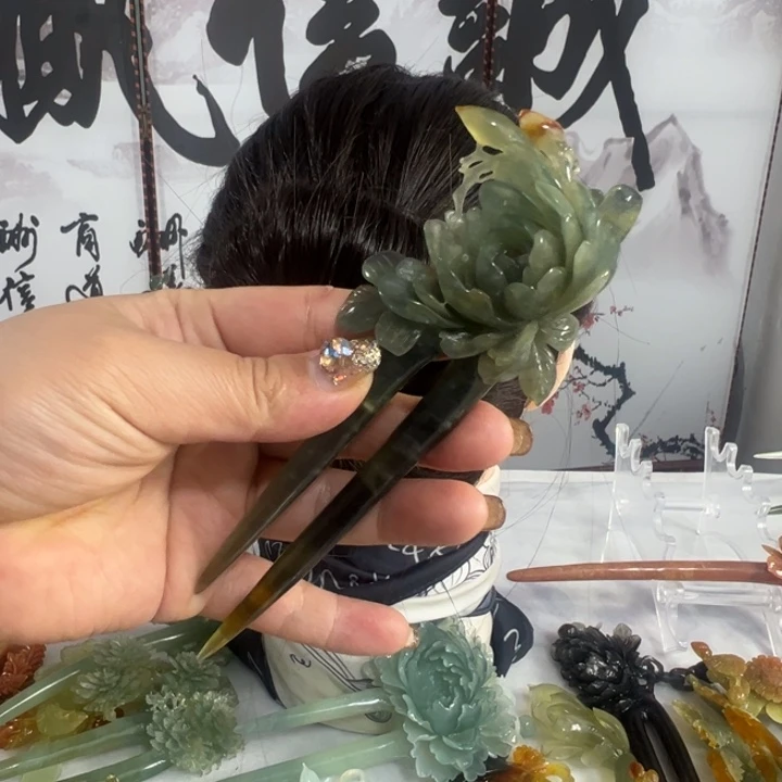 定制蛇纹石玉毛货发饰