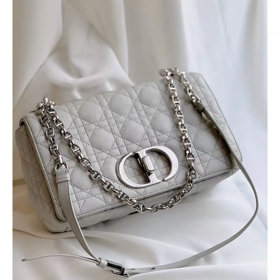 95新 DIOR/迪奥 灰色银扣中号CARO单肩包 芯片编码