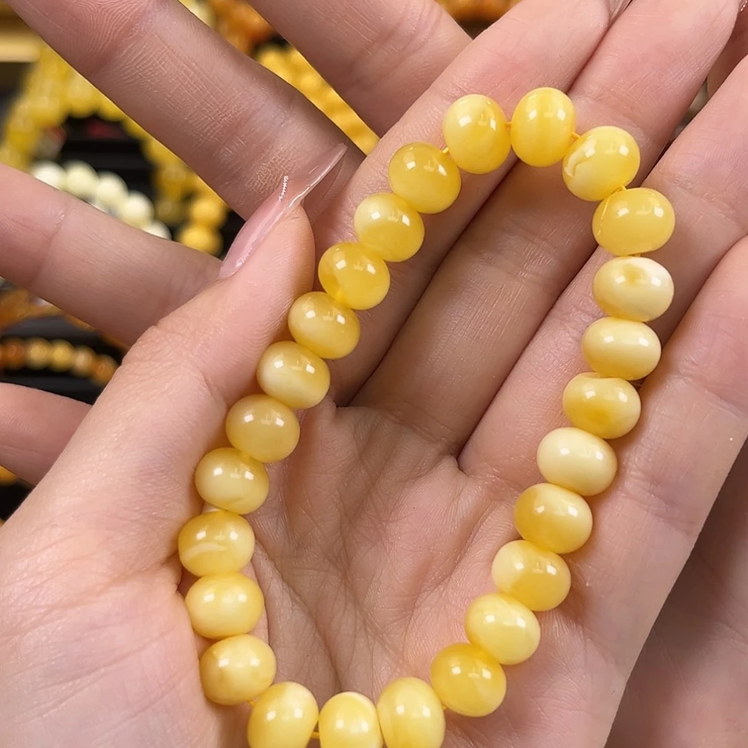 未镶嵌琥珀裸石奶白蜡算盘珠9.8