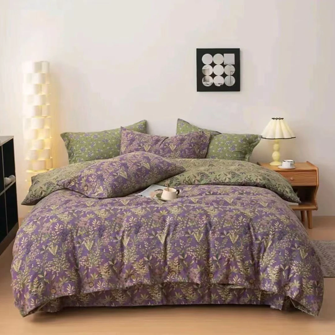 2025新年款轻奢复古印花双层纱加厚小碎花四件套--田园风缤纷物语