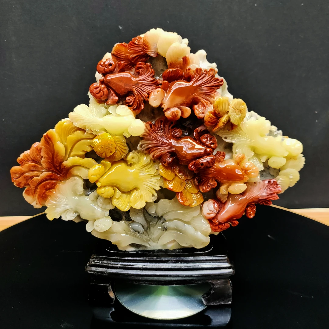 寿山石九鱼聚财客厅玄关装饰博古架家居商务摆放