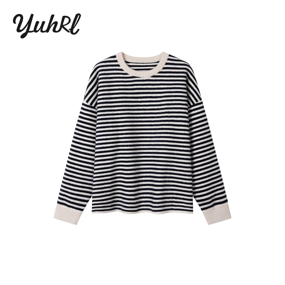 【遇幻YUHRL】春秋冬三季可穿保暖不规则条纹毛衫套头衫#25315