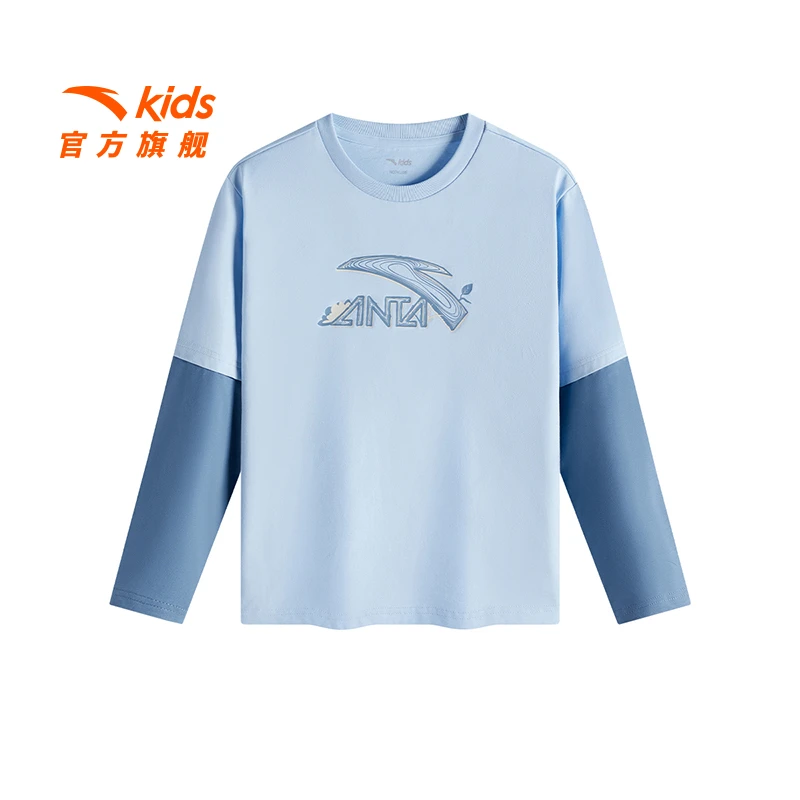 安踏儿童男女童针织长袖衫2025春新款舒适亲肤青少年纯棉运动长袖