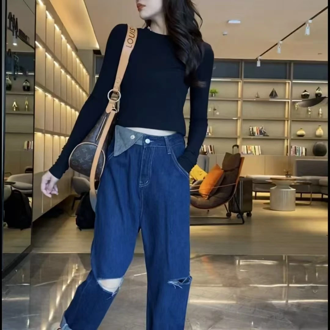 【梦婷家】破洞设计师款牛仔裤-8301