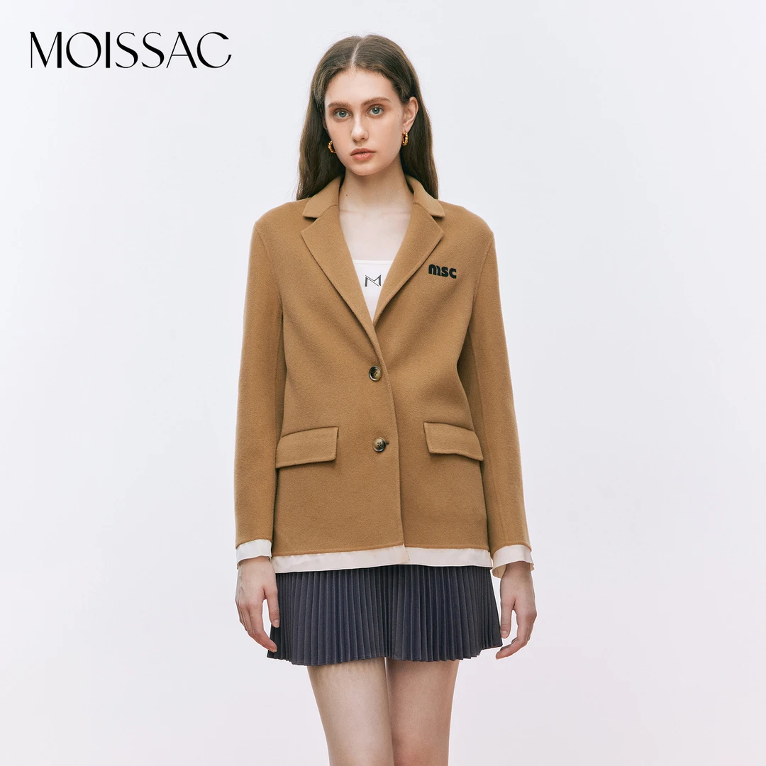 MOISSAC摩萨克法式25款绵羊毛卡其色复古学院风大衣外套MTDD72207