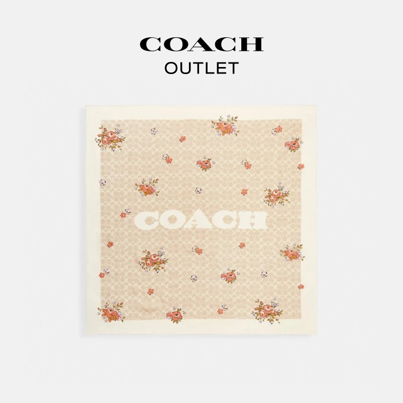 COACH/蔻驰奥莱 经典标志花卉印花桑蚕丝方围巾