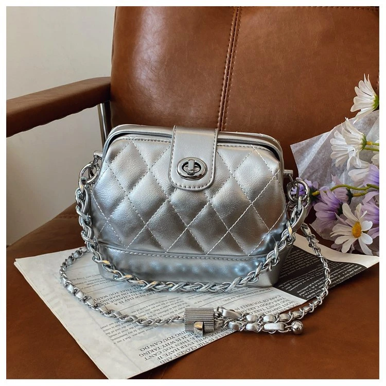 轻奢菱格绣线链条手提包女2025新款潮精致夹子包贝壳包单肩斜挎包