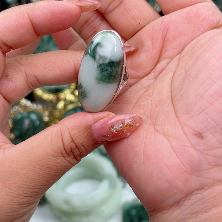 透闪石-蛇纹石玉银S925镶嵌戒指