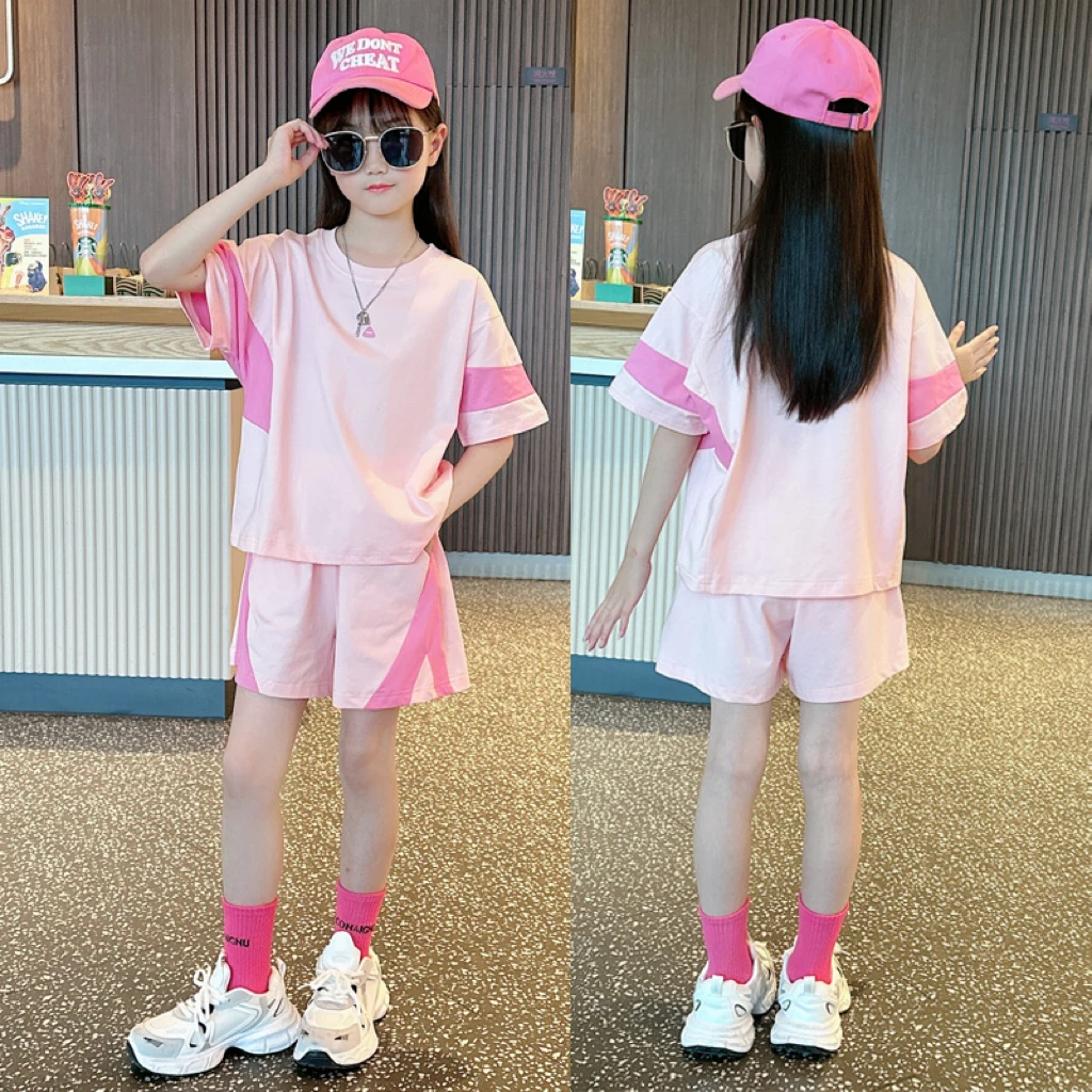 女童多巴胺运动套装洋气时髦夏季儿童休闲短袖短裤两件套2025新款