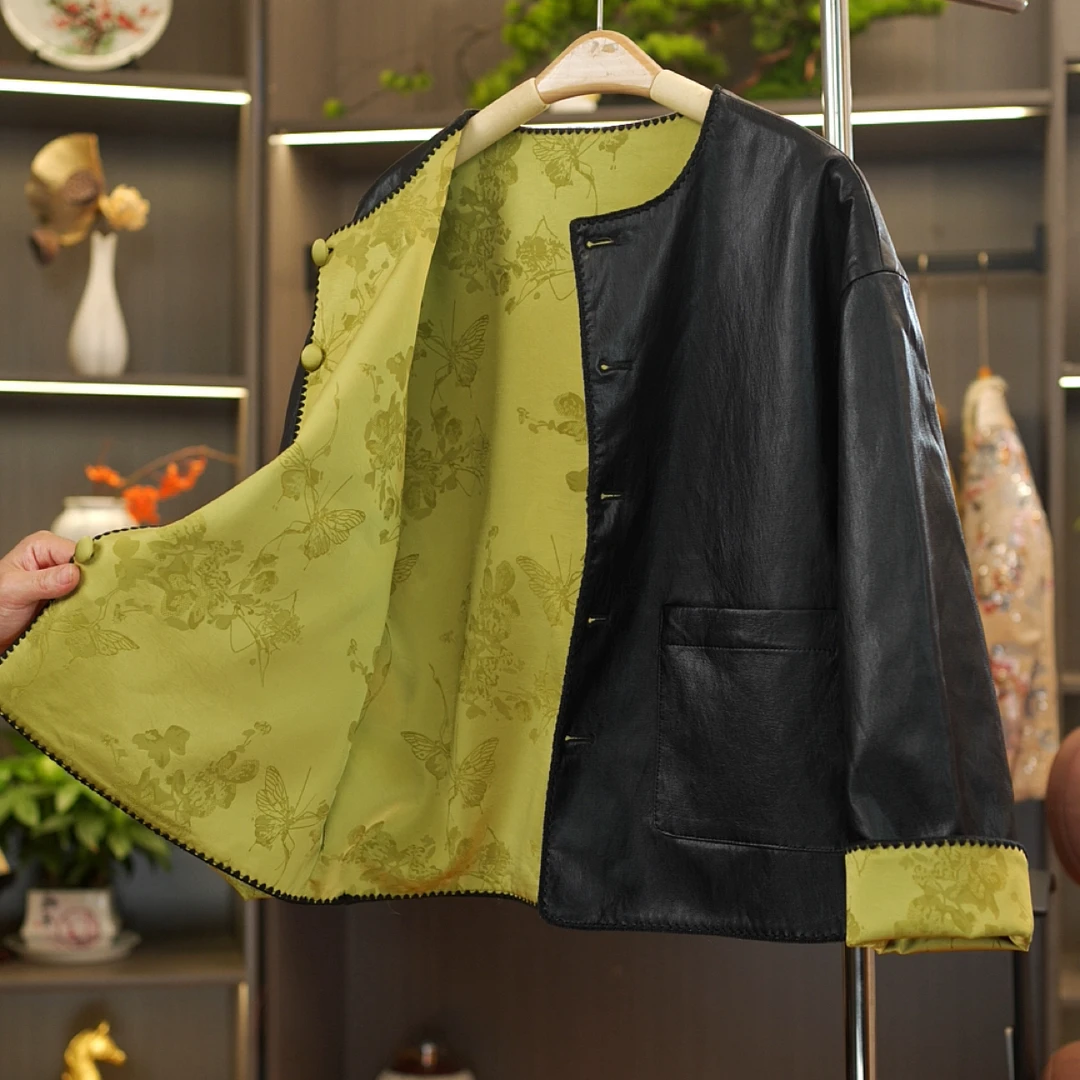 【绿野仙踪】春款高定系列专柜款小羊皮桑蚕丝双面双穿外套