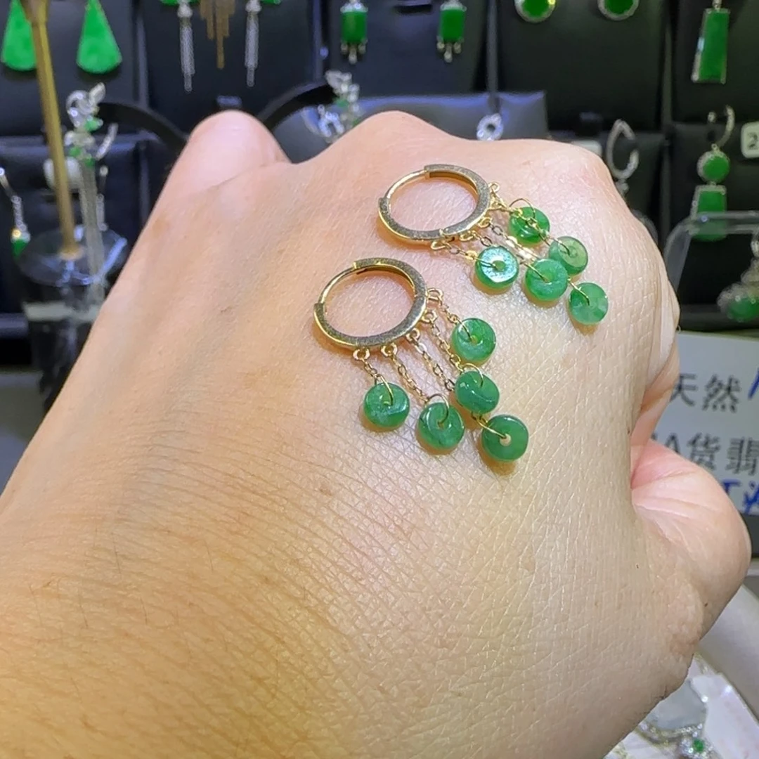 翡翠18K金镶嵌颈饰耳环