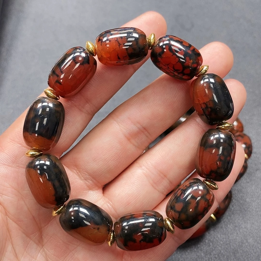 玛瑙/玉髓手链未镶嵌赤血龙纹枣珠