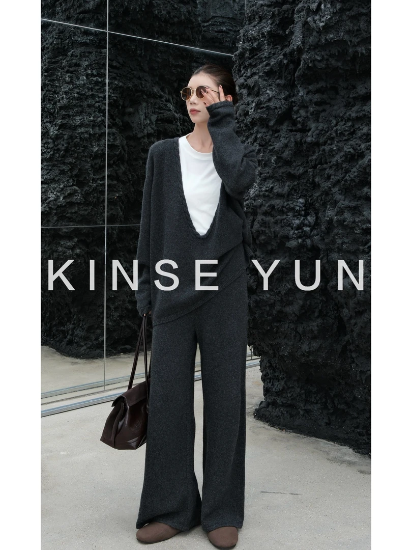 KINSE YUN『大U毛衣套装』极简ROW系叠穿风麻花大U绵羊毛套装QD7662