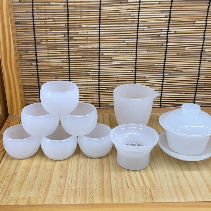 手工艺品琉璃白玉一套