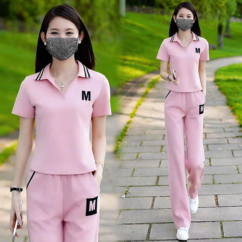 2025夏季新款时尚慵懒运动服套装女气质减龄短袖上衣阔腿裤两件套