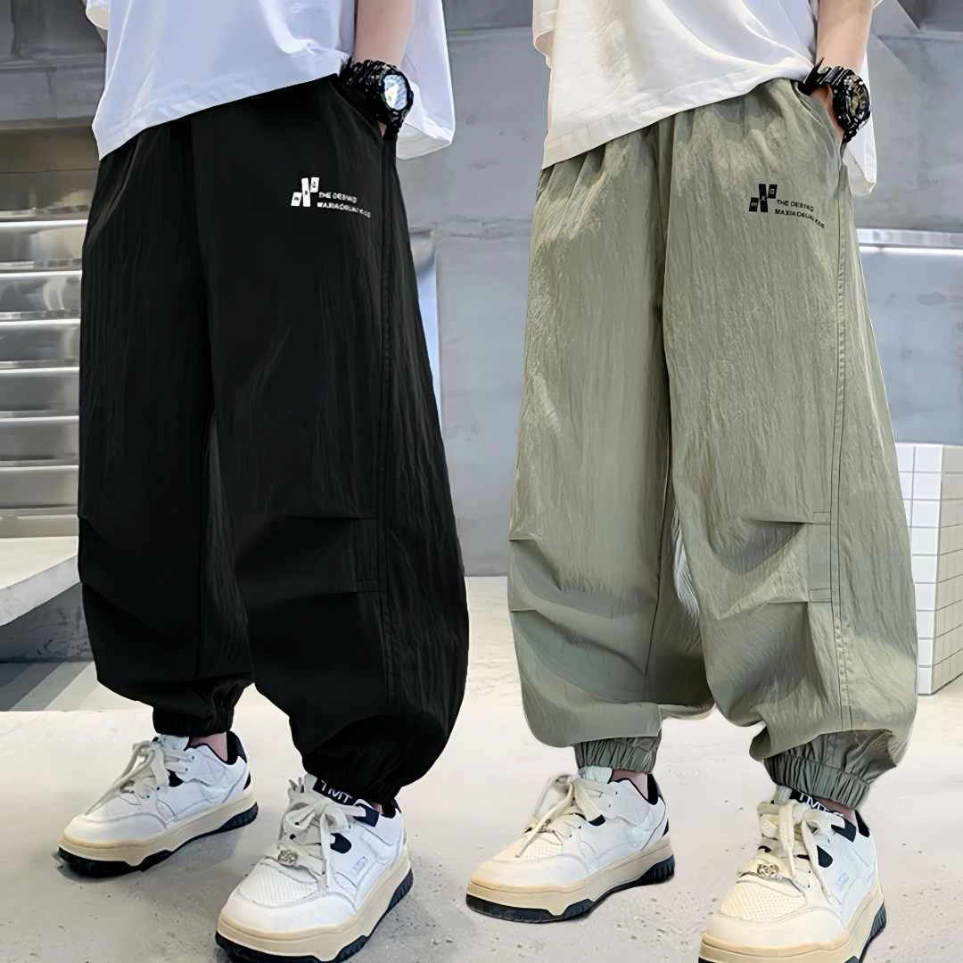 男童裤子夏季薄款防蚊速干2025新款中大童夏装儿童休闲束脚运动裤