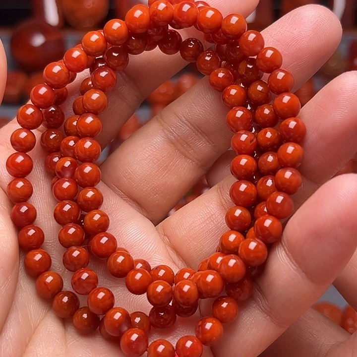 南红玛瑙未镶嵌配饰火焰纹圆珠长串5.8mm