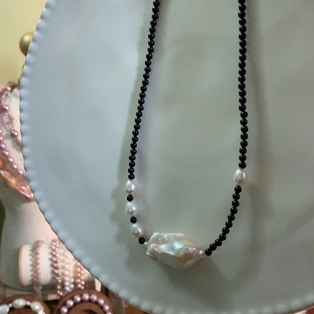 银S925镶嵌颈饰淡水珍珠福利款巴洛克鱼尾设计款