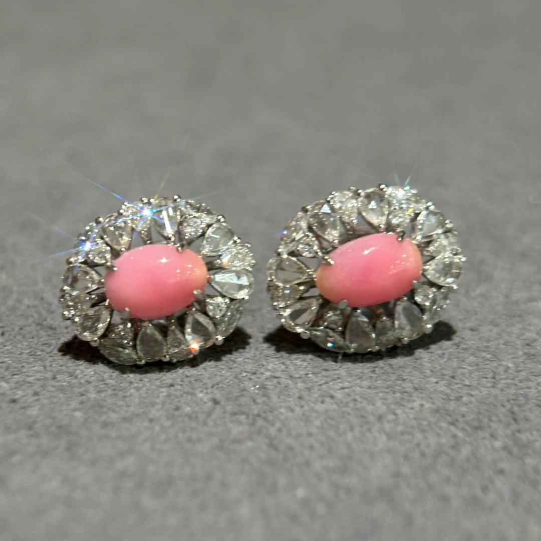 18k马眼玫瑰切海螺珠耳钉/24H鉴赏期