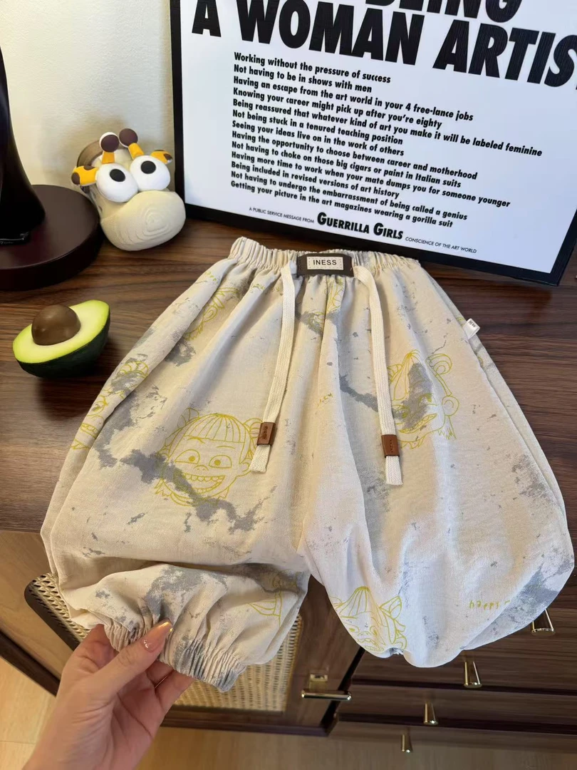薄款防蚊裤哪吒冰丝麻洋气韩版休闲裤男女儿童防蚊灯笼束脚裤男童