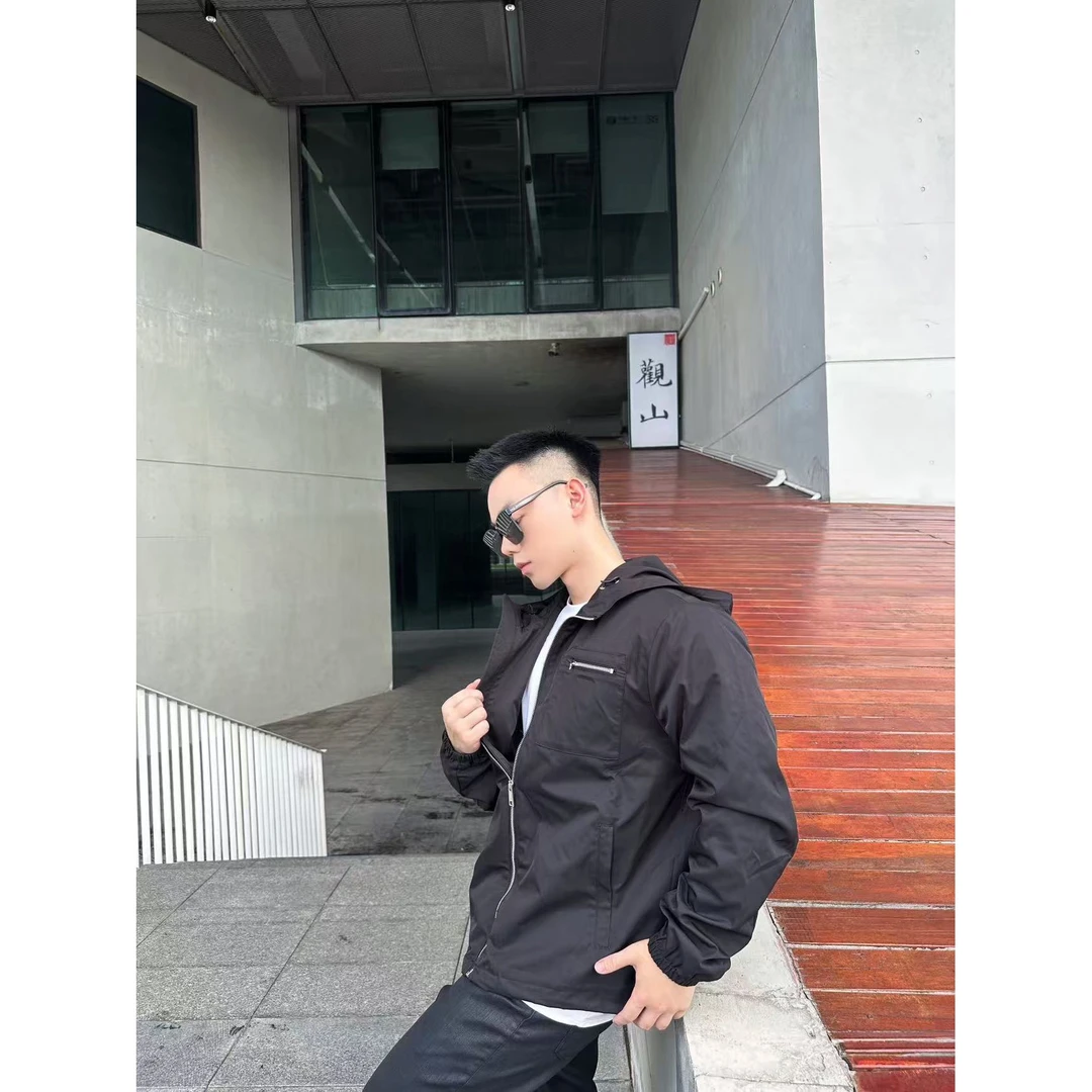 不起球男散口袖防风秋季连帽夹克梭织运动外套休闲风