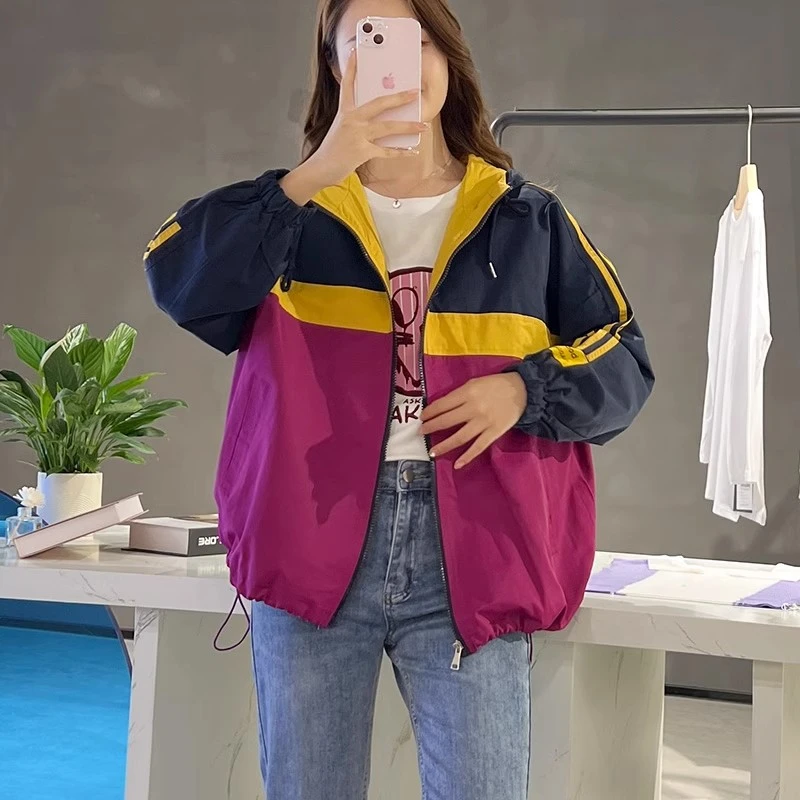 夏季薄款连帽防晒衣外套女2025新款时尚运动拼色防晒服冰丝防晒衫