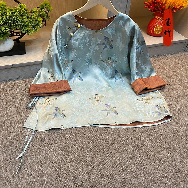 m【69517】新中式国风国潮时尚气质女士上衣古风高级感轻奢腰绳开襟