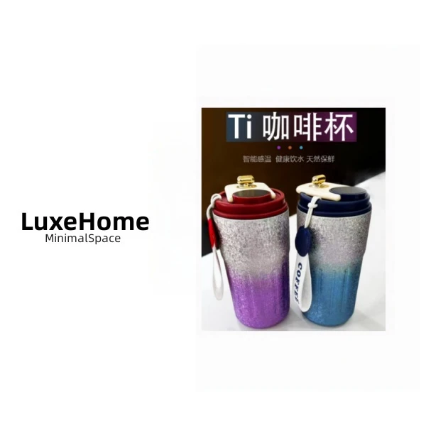 出美~外贸高档温显钛咖啡杯车载保温水杯~H2339