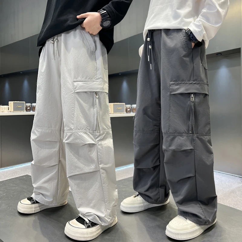 男童工装裤春秋直筒2025中大童休闲韩版长裤宽松儿童裤子潮流洋气