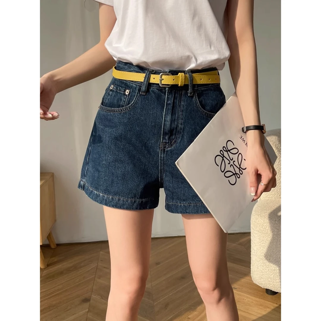 复古蓝色牛仔短裤女2025新款夏季热裤外穿高腰宽松直筒阔腿a字裤