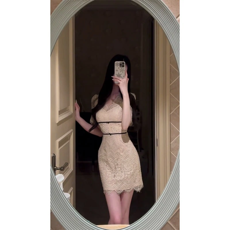 连衣裙女2025新款春季裙子小个子夏季气质蕾丝包臀裙收腰性感