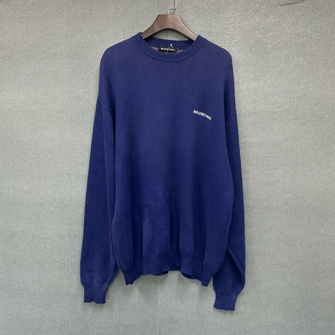 95新 Balenciaga/巴黎世家 可乐海浪刺绣紫色圆领毛衣S码/1434