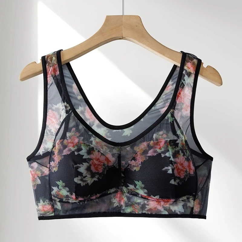 视频621透气网纱性感美背文胸无钢圈聚拢中老年大码胸罩内衣薄款