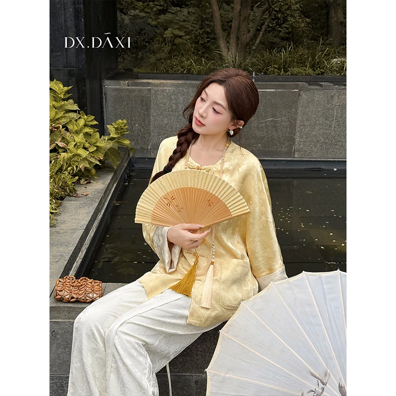 代大喜【东方诗意】新中式国风外套女盘扣上衣暗纹提花斜襟宽松