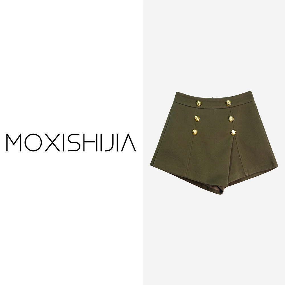 X24648-1【苏琳琳】气质设计感高腰不规则开叉显瘦咖色百搭短裤3D