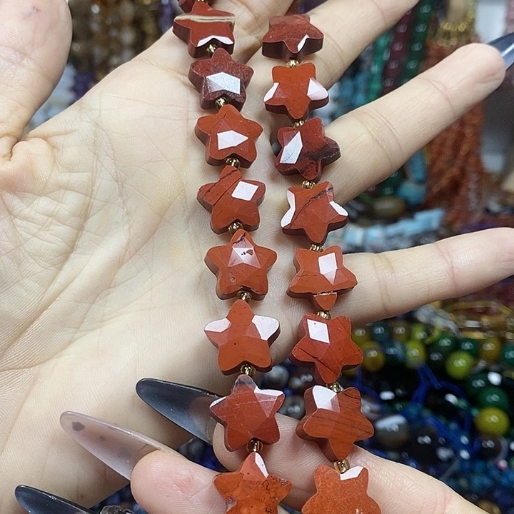 玛瑙/玉髓未镶嵌珠宝半成品天然红石切面五角星卡14mm