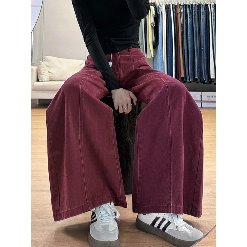 微胖mm直筒水洗拼接分割牛仔裤女春季新款宽松显瘦百搭休闲阔腿裤