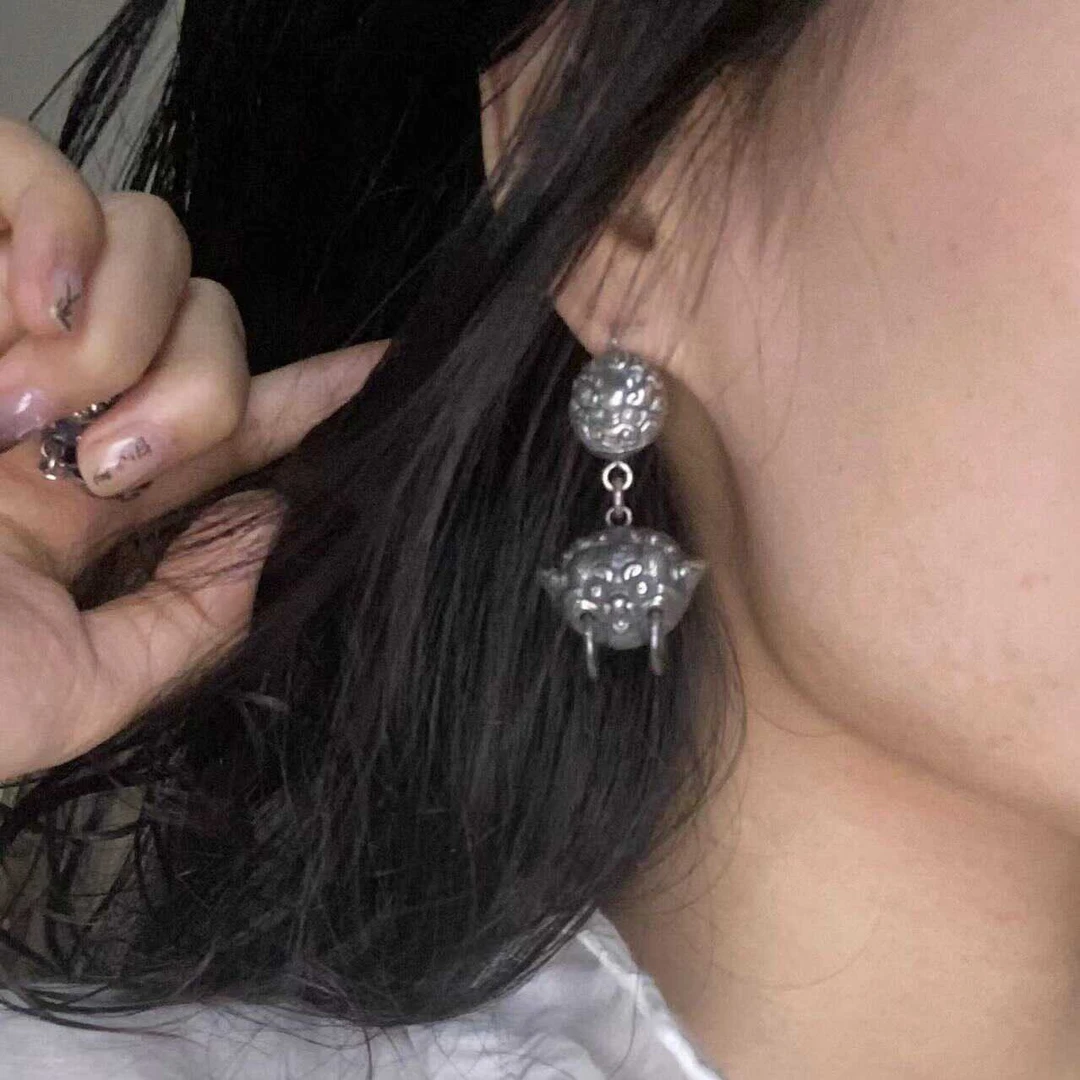 925银耳饰 925 银霸气神兽头耳环