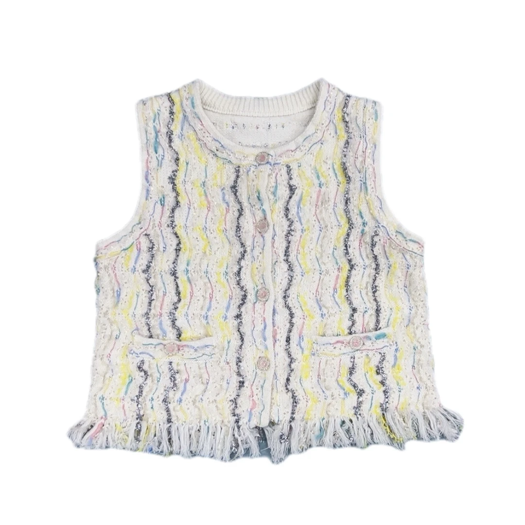 <猪猪出品>2025春夏马甲小香风时尚休闲复古编织无袖彩背心