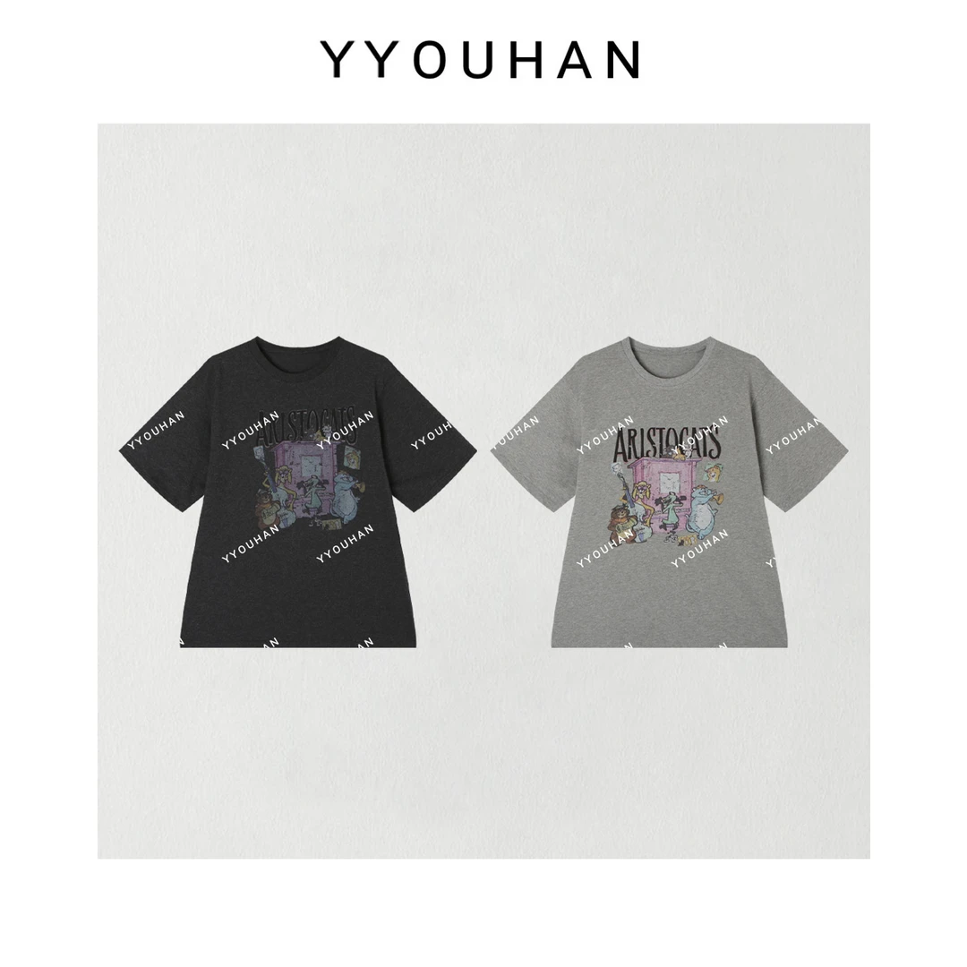 月月不吃鱼2025春款小众设计极简风动物大合奏字母T恤 2503C1039