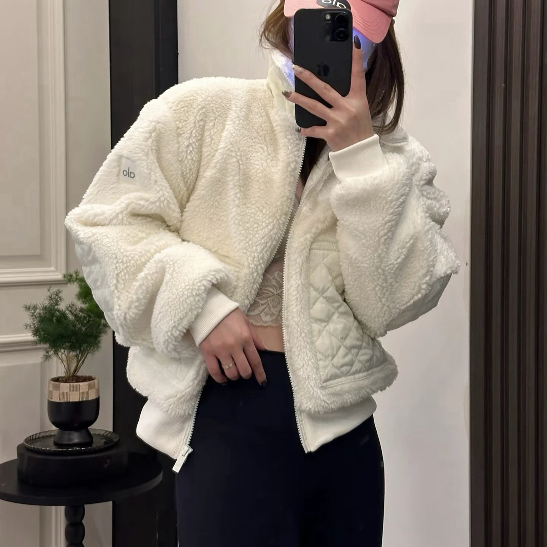 ALO智秀同款羊羔绒外套！秋冬飞行员立领短款夹克！拉链廓形休闲暖
