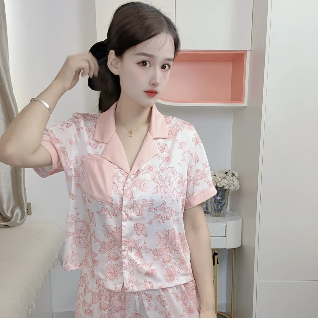 (短蝶恋花)夏季新款气质休闲小短款显瘦柔软透气睡衣女家居服外穿